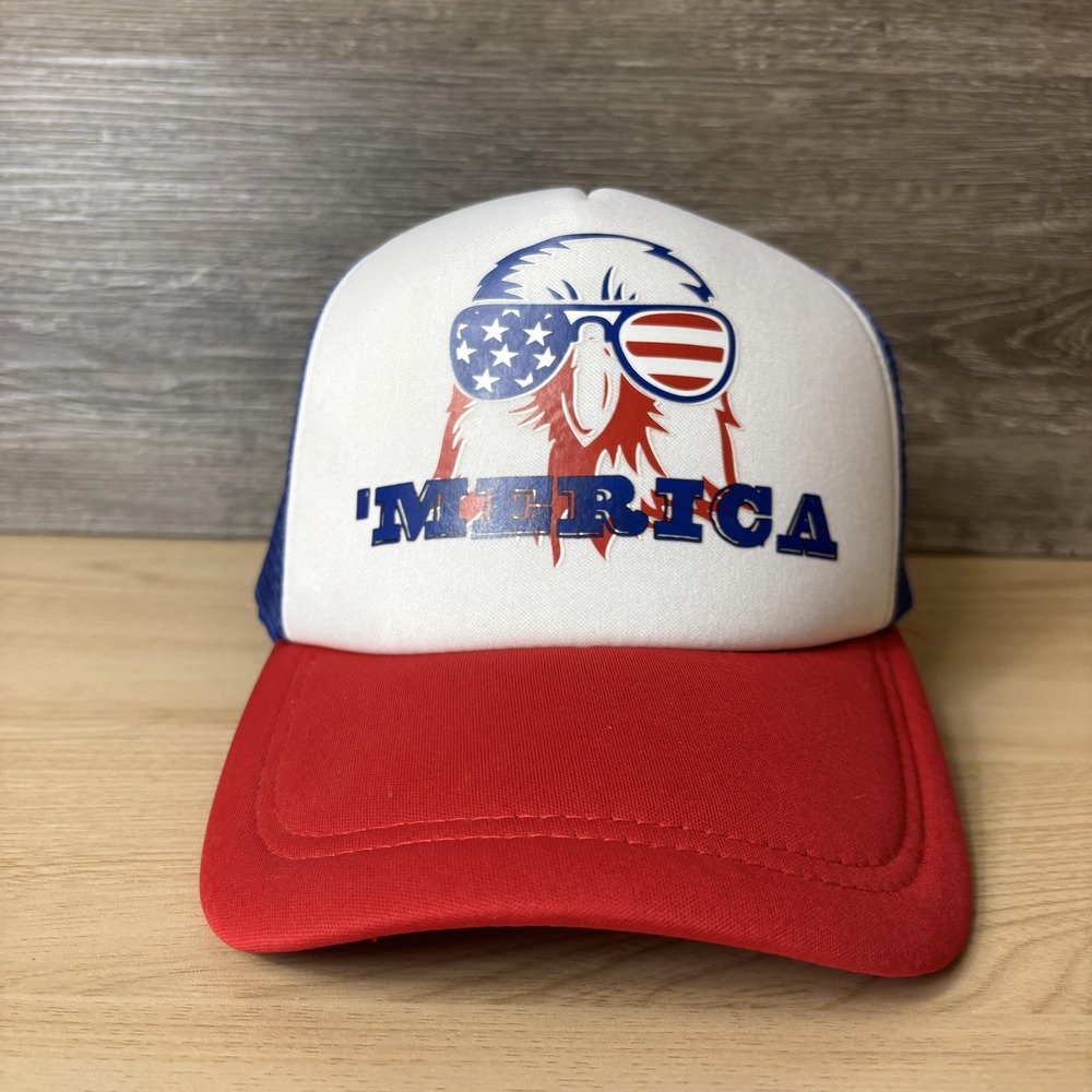 Merica Hat Cap Snap Back Red White Blue Trucker Mesh Eagle Sunglasses Patriotic